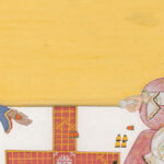 A painting of Maharaja Sovan Singh, seated on the right, playing a board game with another individual.