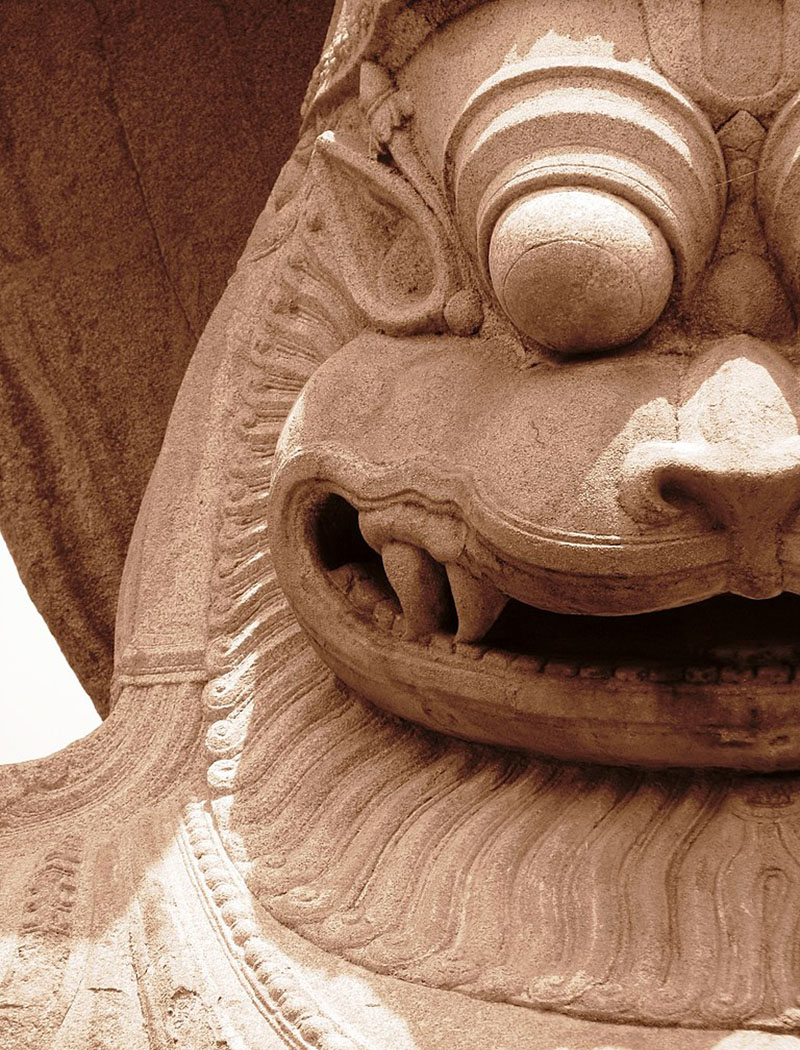 A detailed image of a statue of Narasimha.