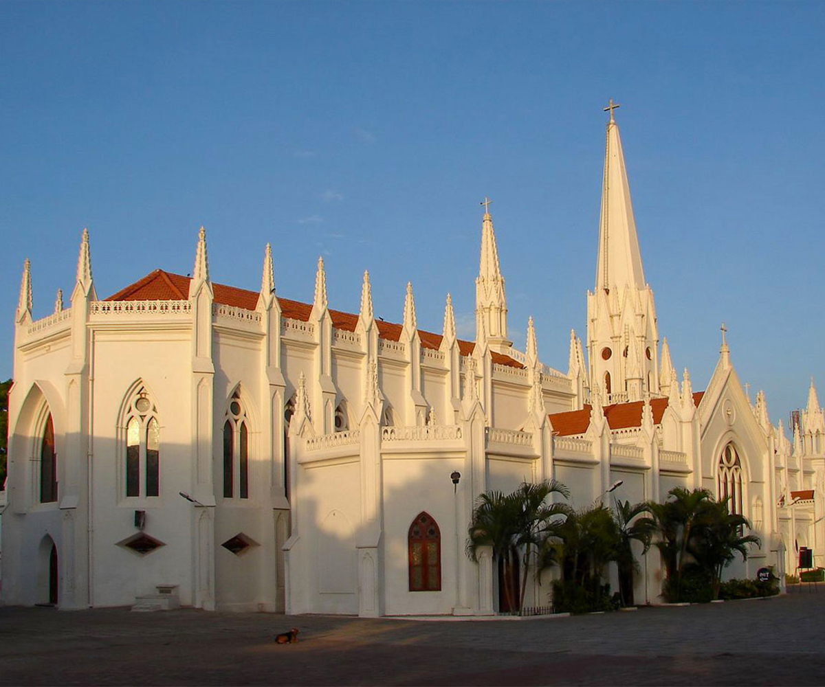 Photograph of the back view of the Santhome Basilica