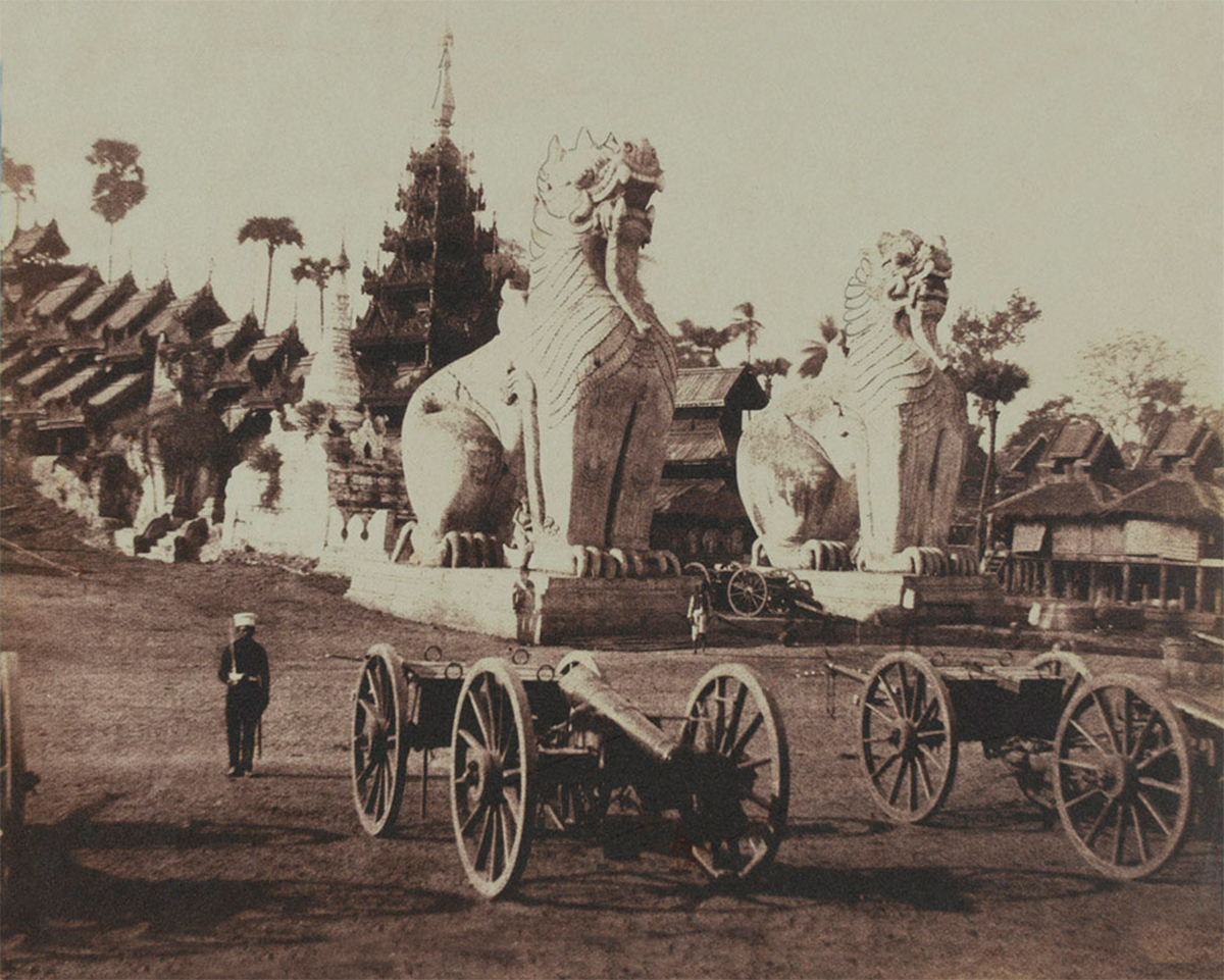 Mid-19th century archival photograph by John McCosh showing North-east view of the Shwedagon Pagoda (Temple of the Golden Hair Relic)
