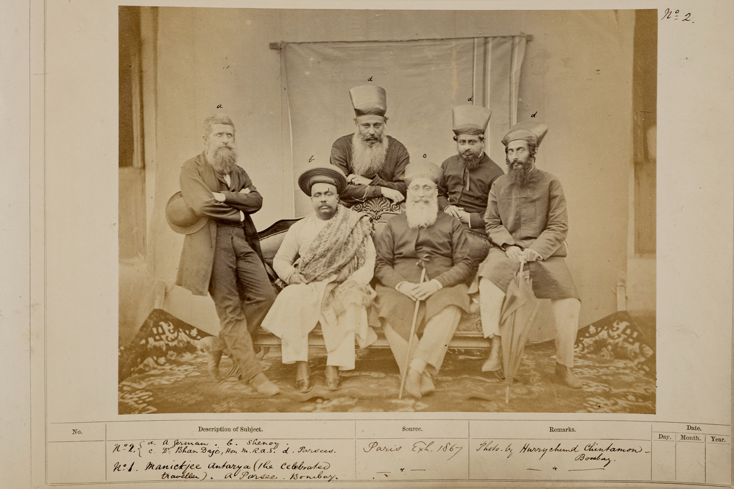 Mid-19th century photograph by Hurrychand Chintamon showing a group of six men