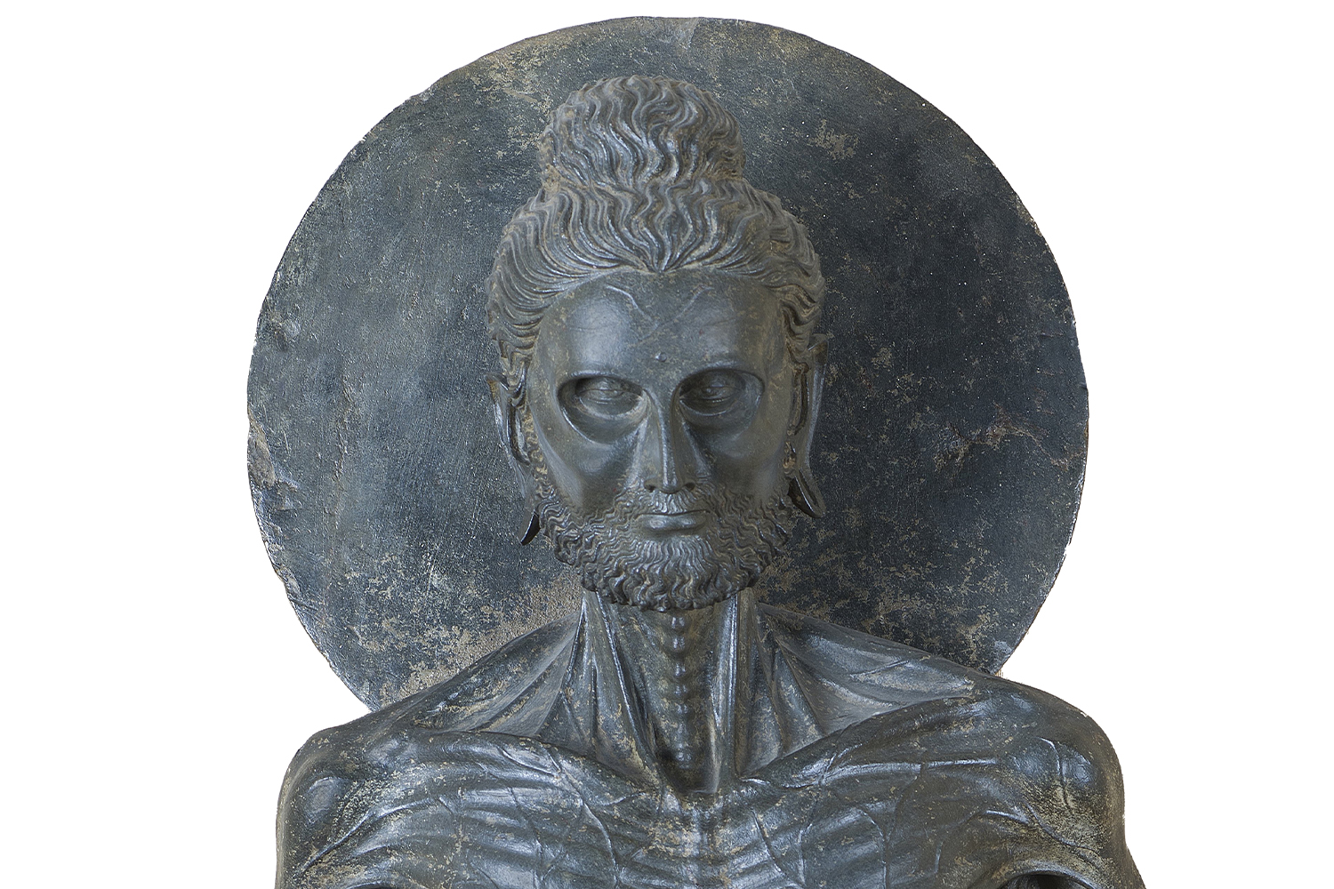 Photograph of the Fasting Siddartha statue at the Lahore Museum in Pakistan