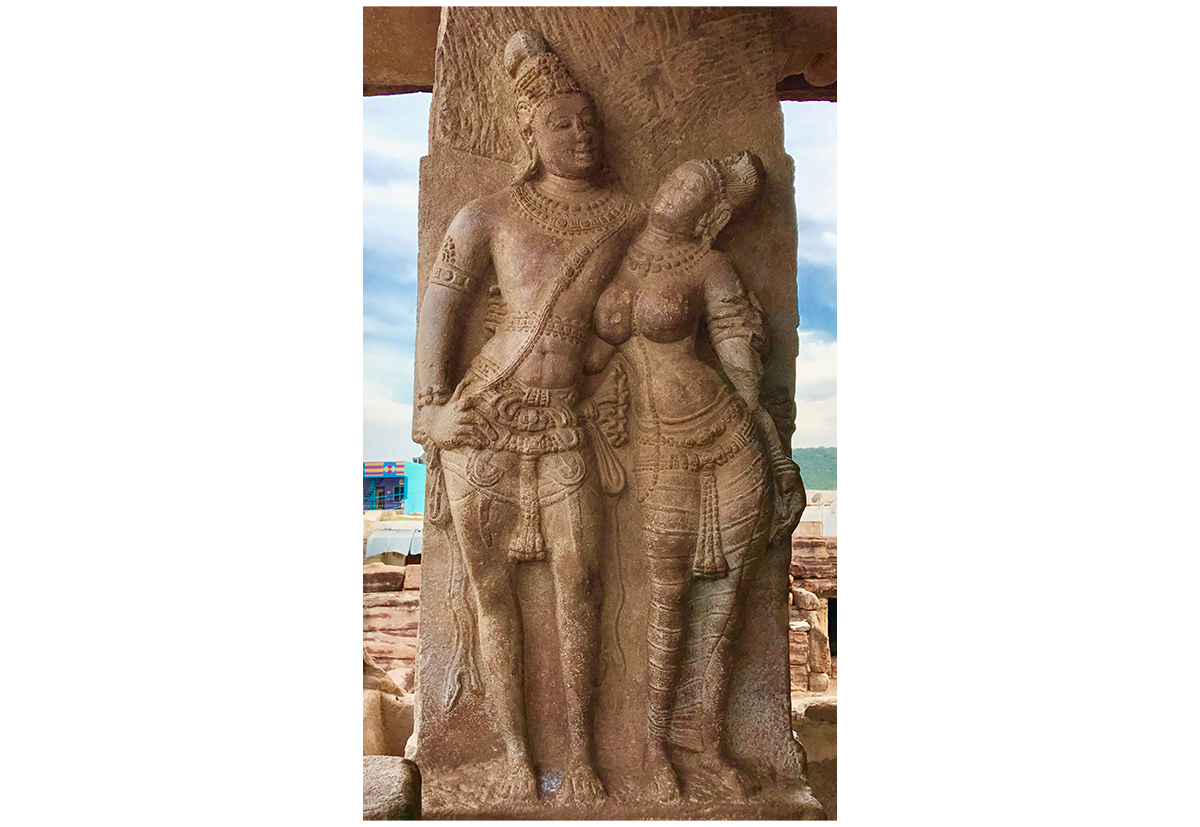 Photograph of a mithuna relief at Virupaksha Temple at Pattadakal